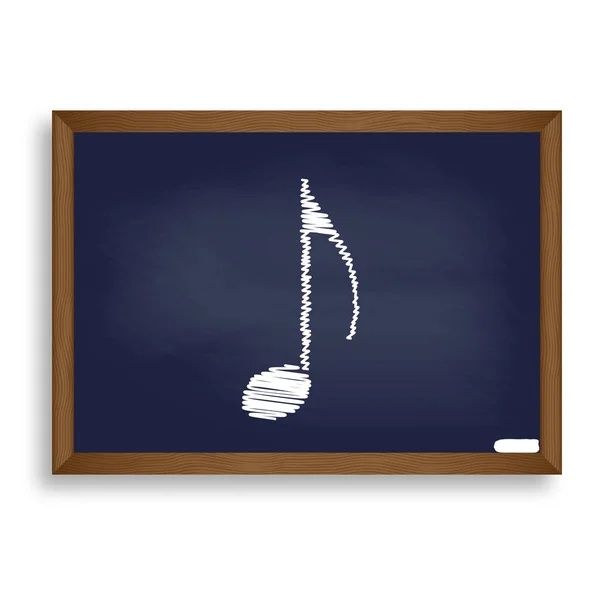 Signo de nota musical. Icono de tiza blanca en el tablero de la escuela azul con sábalo — Vector de stock