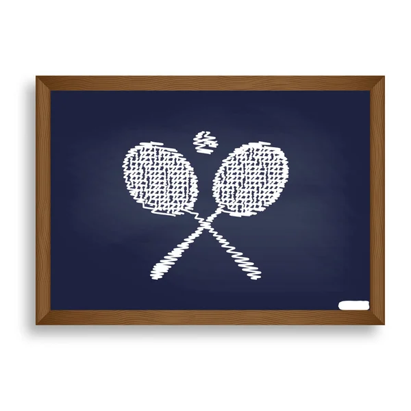 Tennis racket sign. White chalk icon on blue school board with s — Stock Vector