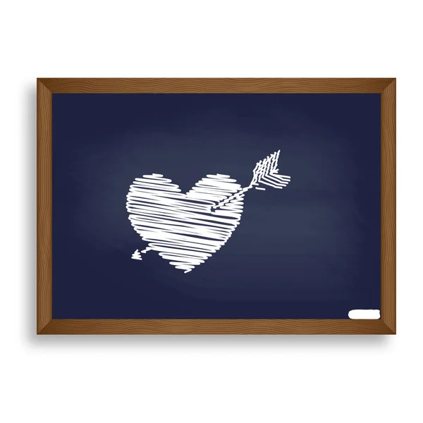 Arrow heart sign. White chalk icon on blue school board with sha — Stock Vector