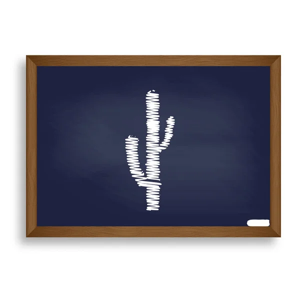 Cactus simple signe. Icône de craie blanche sur le conseil scolaire bleu avec s — Image vectorielle