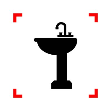 Banyo lavabo üye. Siyah beyaz backgro köşelerinde odak simgesinde