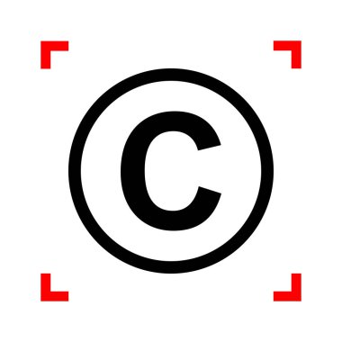 Telif hakkı işareti illüstrasyon. Whit üzerinde odak köşelerinde siyah simgesi