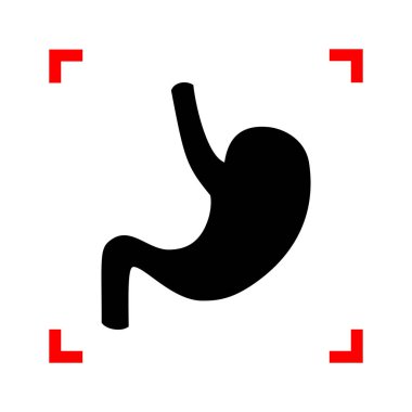 İnsan anatomisi mide. Siyah beyaz arka odak köşelerinde simgesinde