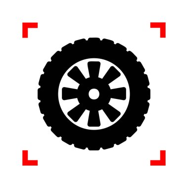 Yol lastiği işaret. Odak köşe beyaz arka planda siyah simgesi.