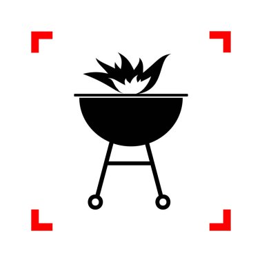 Yangın işareti ile Barbekü. Siyah beyaz ba köşelerinde odak simgesinde