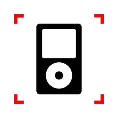 Taşınabilir müzik cihazı. Siyah beyaz arka odak köşelerinde simgesinde