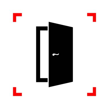 Kapıyı işaret illüstrasyon. Siyah beyaz bac köşelerinde odak simgesinde