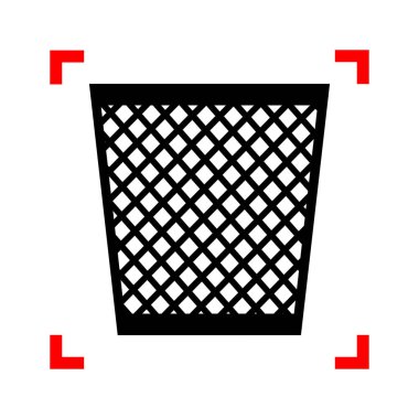 Çöp kutusu işareti illüstrasyon. Siyah beyaz ba köşelerinde odak simgesinde