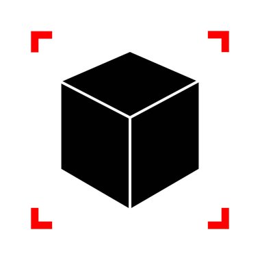 Küp işareti illüstrasyon. Siyah beyaz bac köşelerinde odak simgesinde