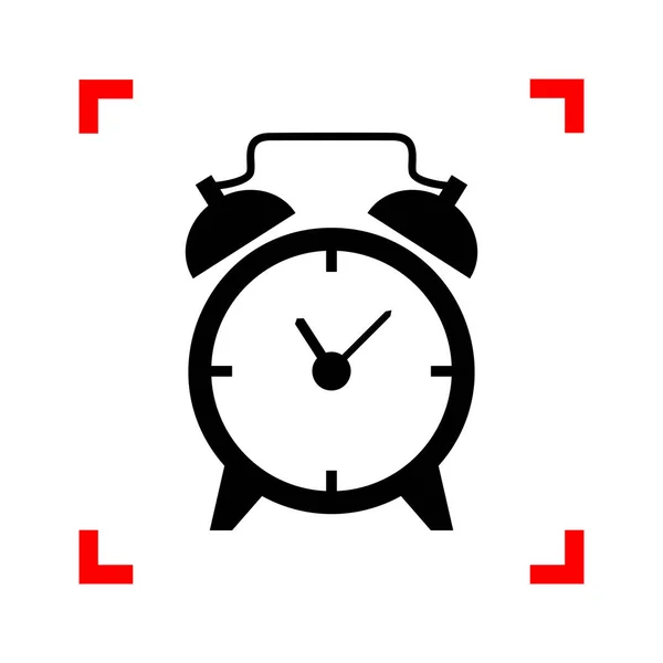 Alarm clock sign. Black icon in focus corners on white backgroun — Stock Vector