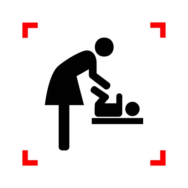 Szimbólum, a nők és a baba, pelenkázó. Fekete ikon Co-fókusz — Stock Vector