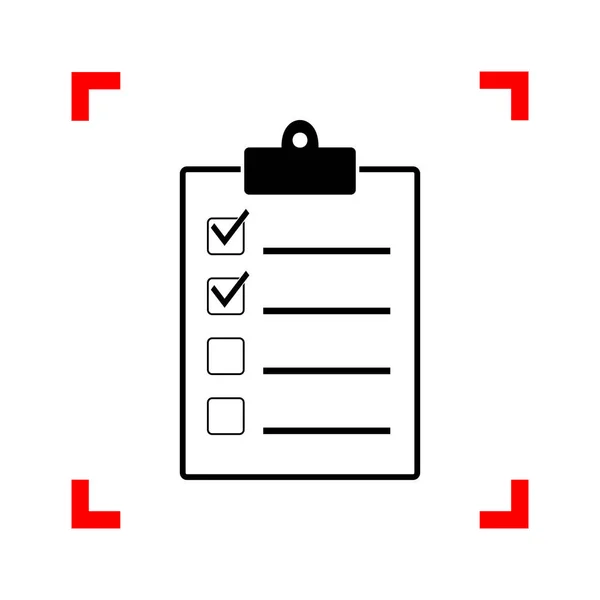 Checklist sign illustration. Black icon in focus corners on whit — Stock Vector