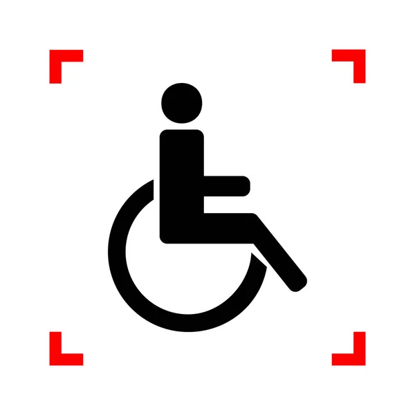Handikappskylten illustration. Svart ikon i fokus hörn på vit — Stock vektor