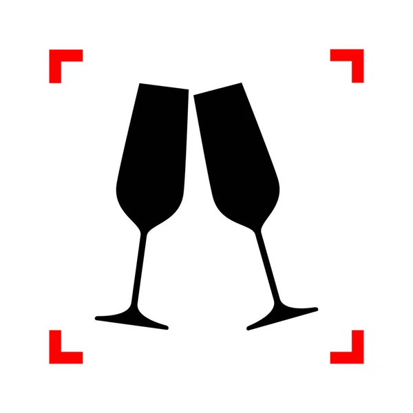 Bicchieri di champagne frizzante. Icona nera negli angoli di messa a fuoco su whit — Vettoriale Stock