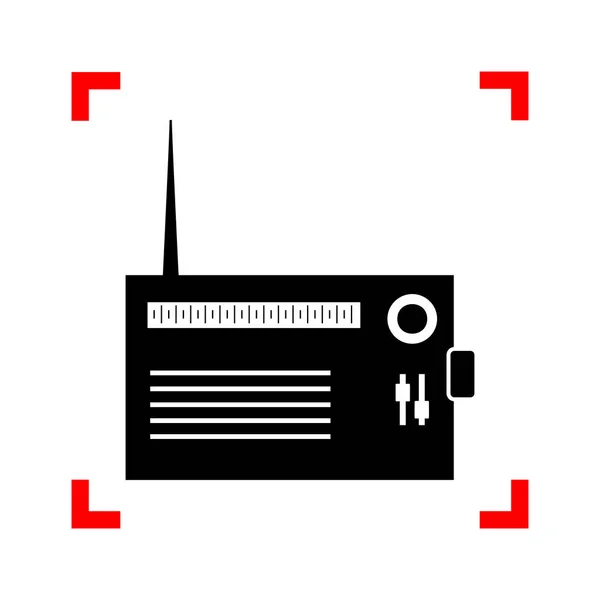 Ilustração do sinal de rádio. Ícone preto em cantos foco em ba branco — Vetor de Stock