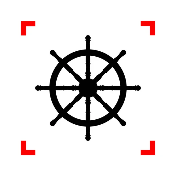 Корабельний знак колеса. Чорна піктограма у кутах фокусування на білому тлі — стоковий вектор