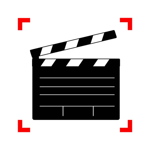 Film clap board cinéma signe. Icône noire dans les coins de mise au point sur whit — Image vectorielle
