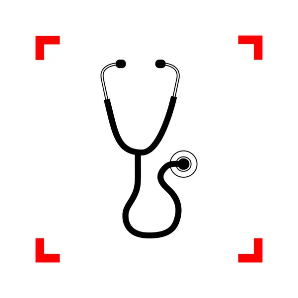 Stethoscope sign illustration. Black icon in focus corners on wh — Stock Vector