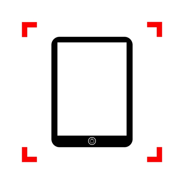 Segno tablet del computer. Icona nera negli angoli di messa a fuoco sullo schienale bianco — Vettoriale Stock