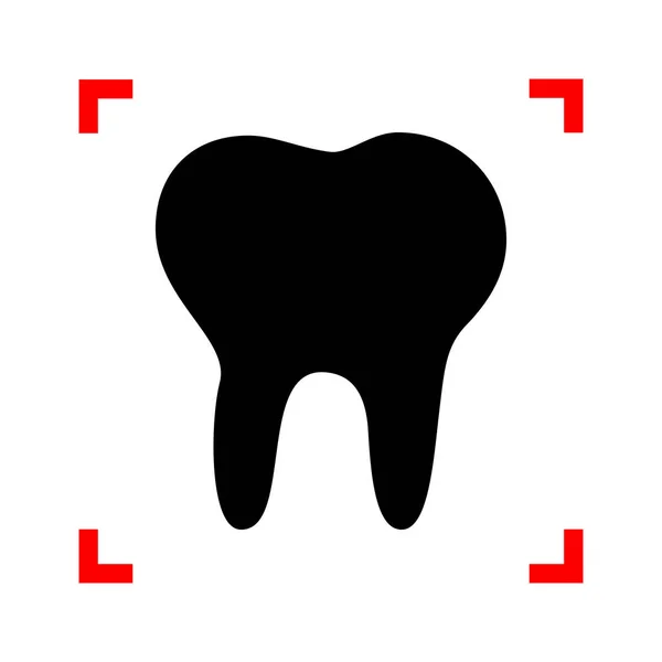 Ilustração do sinal do dente. Ícone preto em cantos foco em ba branco — Vetor de Stock