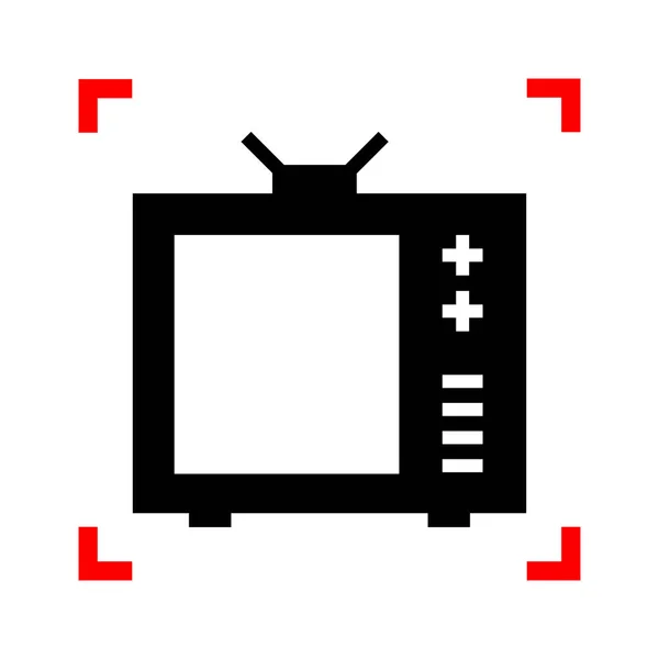 电视标志图。在焦点上白色黑色的角落里的黑色图标 — 图库矢量图片