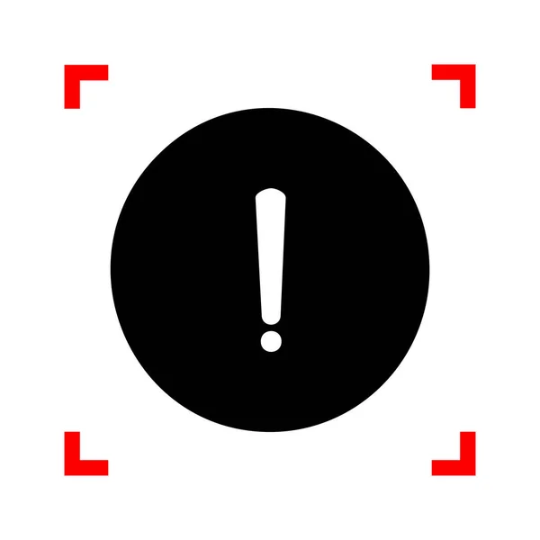 Znak vykřičník. Černá ikona v zaměření rohy na zadní bílý — Stockový vektor