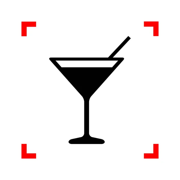 Cocktail teken de afbeelding. Zwarte pictogram in focus hoeken op wit — Stockvector