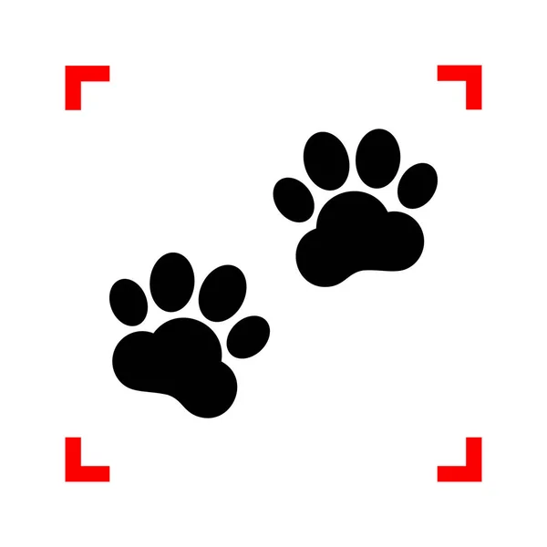 Знак "Следы животных". Черная иконка в углу фокусировки на белом бэкграу — стоковый вектор