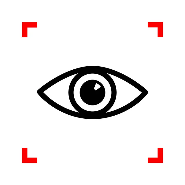 Ögat tecken illustration. Svart ikon i fokus hörnen på vit baksida — Stock vektor