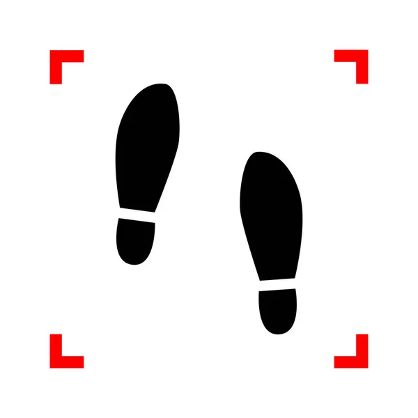 Impronta suole scarpe segno. Icona nera negli angoli di messa a fuoco sul bianco b — Vettoriale Stock