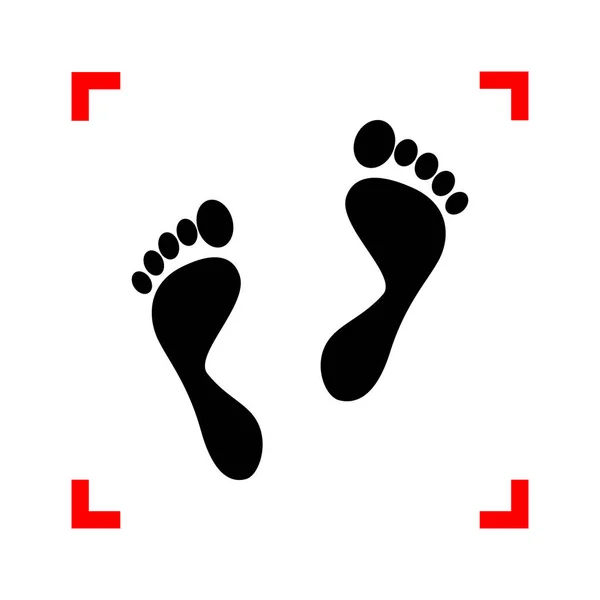 Τα πόδια εκτυπώσεις σημάδι. Μαύρο εικονίδιο στην εστίαση γωνίες στο λευκό backgroun — Διανυσματικό Αρχείο