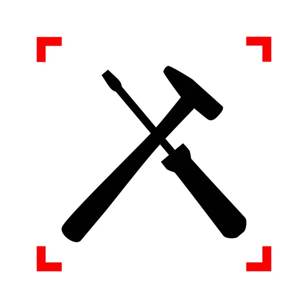 Verktyg logga illustration. Svart ikon i fokus hörn på vit ba — Stock vektor