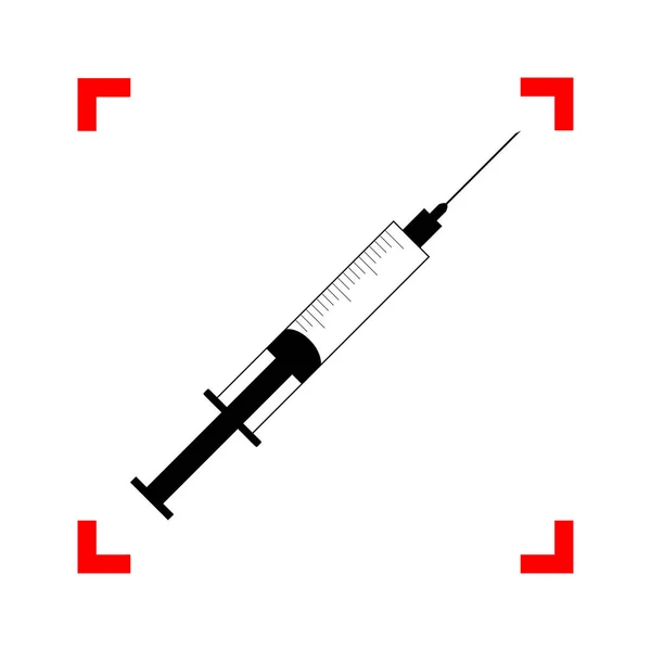 Illustration du panneau de seringue. icône noire dans les coins de mise au point sur blanc — Image vectorielle