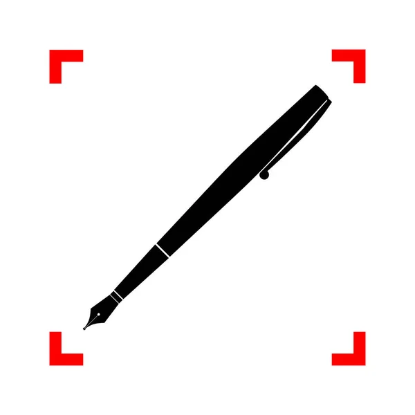 Ilustração do sinal da caneta. Ícone preto em cantos foco na parte traseira branca — Vetor de Stock