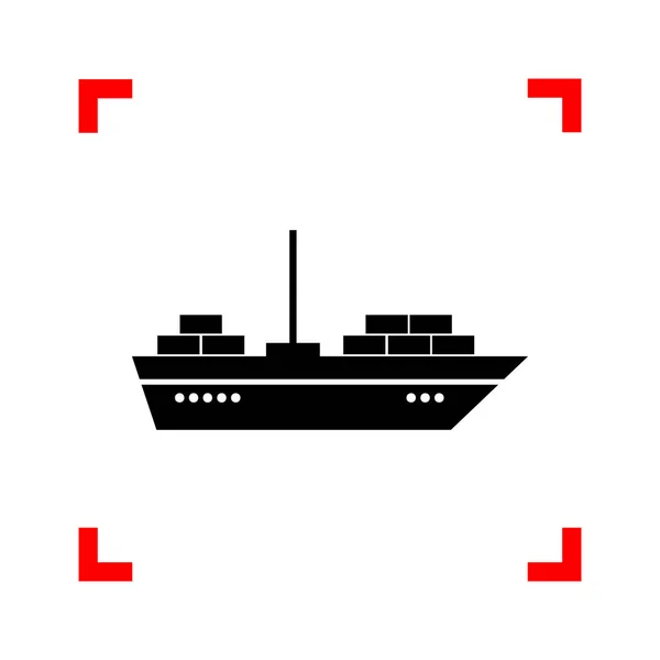 Ilustração do sinal do navio. Ícone preto em cantos foco no bac branco — Vetor de Stock