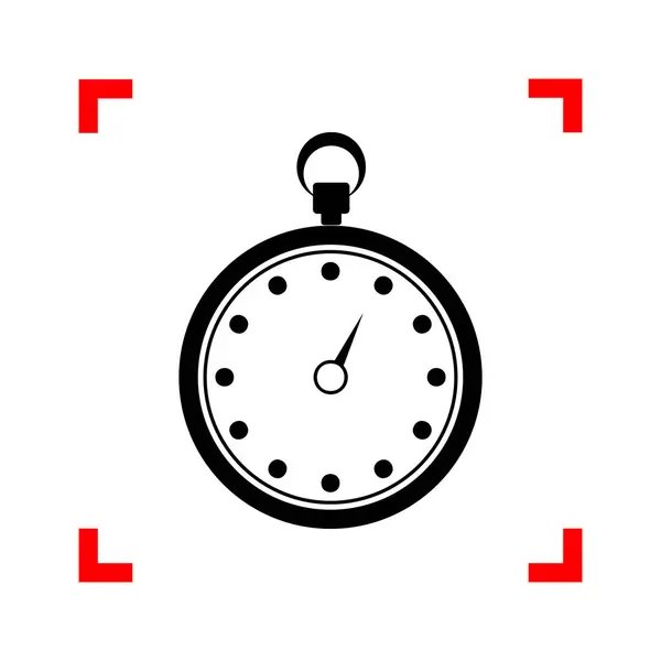 Stopwatch teken illustratie. Zwarte pictogram in focus hoeken op whit — Stockvector