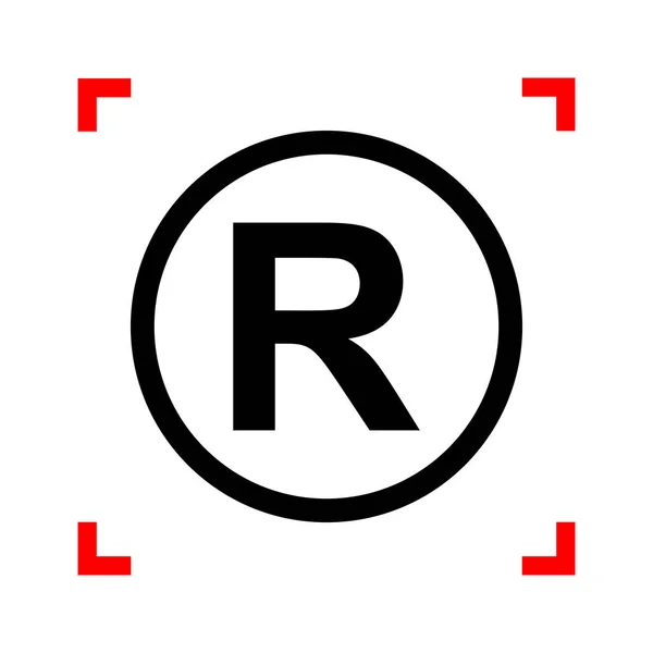 Signo de marca registrada. Icono negro en esquinas de enfoque en blanco — Vector de stock