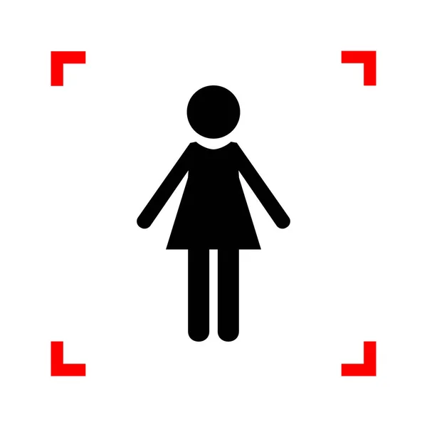 Kvinna tecken illustration. Svart ikon i fokus hörn på vit ba — Stock vektor