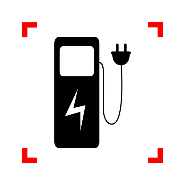 Señal de la estación de carga del coche eléctrico. Icono negro en esquinas de enfoque — Vector de stock