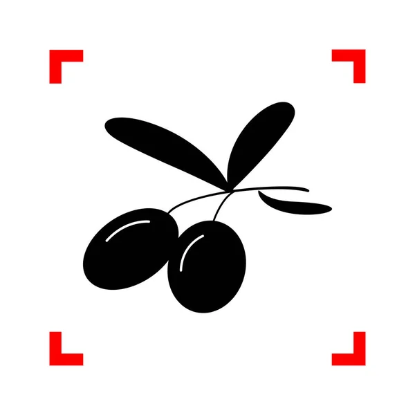 Oliven Zeichen Illustration. schwarzes Symbol in Fokusecken auf weißem b — Stockvektor