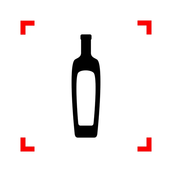 Olivenölflaschenschild. schwarzes Symbol in Fokusecken auf weißem Rücken — Stockvektor