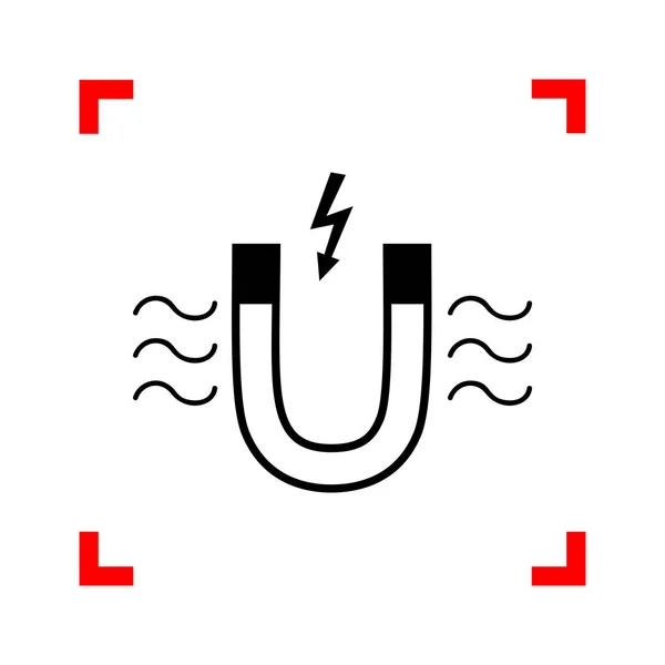 Magneet met magnetische kracht indicatie. Zwarte pictogram in focus corne — Stockvector