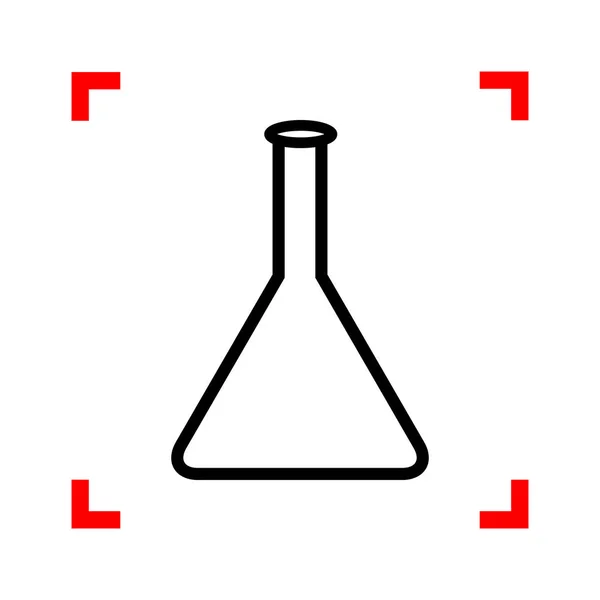 锥形烧瓶标志。在焦点的角落里，在白色背景上的黑色图标 — 图库矢量图片