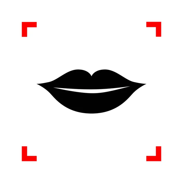 Ilustración de signos de labios. Icono negro en esquinas de enfoque en bac blanco — Vector de stock