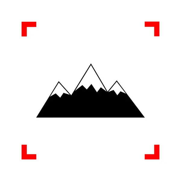 Ilustrasi tanda gunung. Ikon hitam pada sudut fokus pada warna putih - Stok Vektor