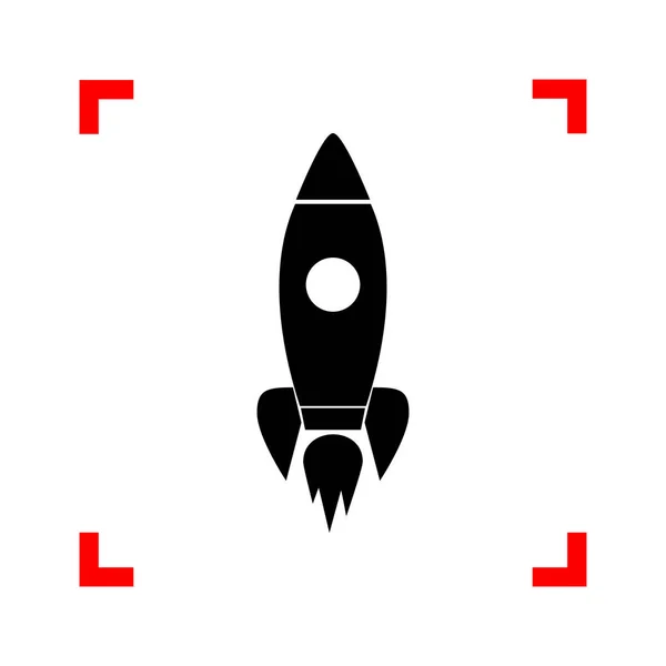 Raket tecken illustration. Svart ikon i fokus hörn på vita b — Stock vektor