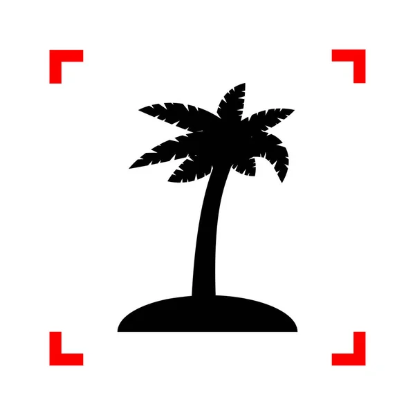 Signo de palmera de coco. Icono negro en esquinas de enfoque en bac blanco — Archivo Imágenes Vectoriales