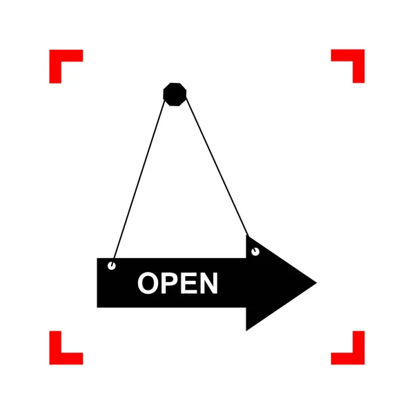 Illustrazione segno aperto. Icona nera negli angoli di messa a fuoco su bianco bac — Vettoriale Stock