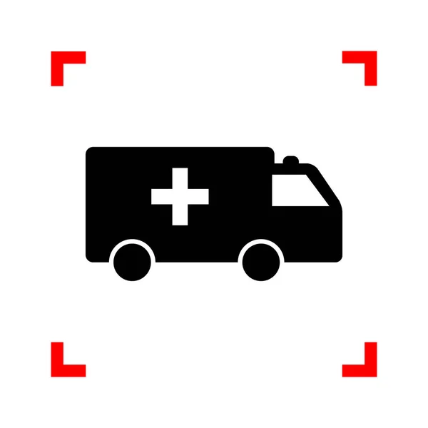 Illustrazione segno di ambulanza. Icona nera negli angoli di messa a fuoco su whit — Vettoriale Stock