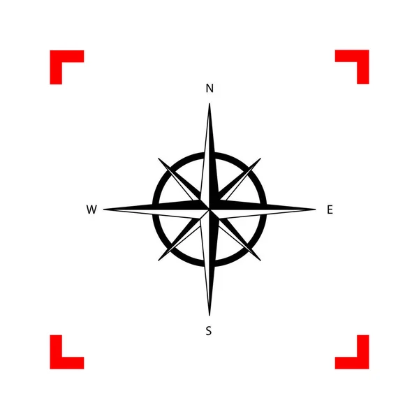Signo de rosa de viento. Icono negro en esquinas de enfoque sobre fondo blanco . — Archivo Imágenes Vectoriales